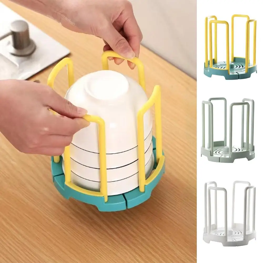 Kitchen Cupboard Household Retractable Bowl Plate Basin Drain Desktop Rice Rack Storage Bowl Rack Multi-function Dish L0H2