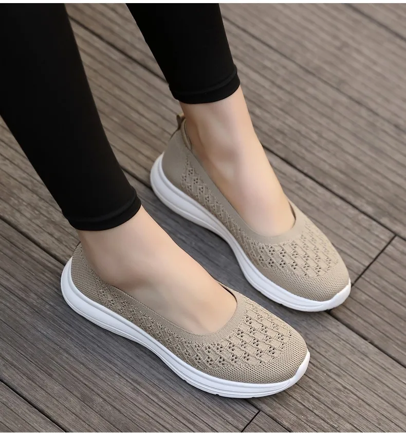 Mocasines transpirables de malla para mujer, zapatillas de deporte de Color sólido, zapatos informales para caminar en verano