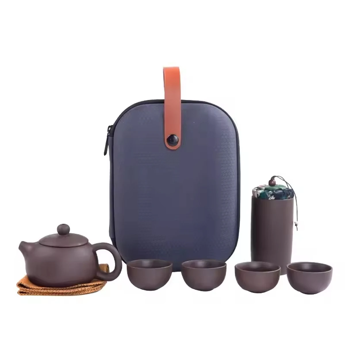 

1Set-Travel Tea Set Portable Kung Fu Tea Set Ceramic Teapot Tea Canister Tea Cup Outdoor Quick Cup Tea Canister Leather Bag
