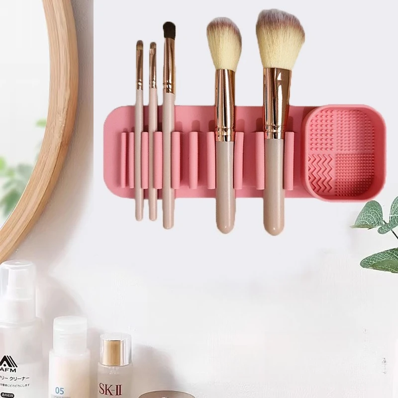 Multifunctional Washing and Drying Integrated Suction Wall Makeup Brush Bracket Silicone Beauty Brush Automatic Adsorption Rack