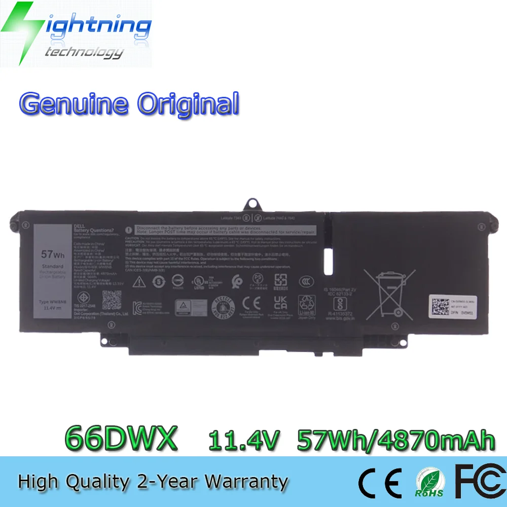 

Genuine 66DWX WW8N8 11.4V 57Wh Laptop Battery for Dell Latitude 7340 7440 7640 047T0 0HYH8 P175G P176G 3ICP6/65/78 et