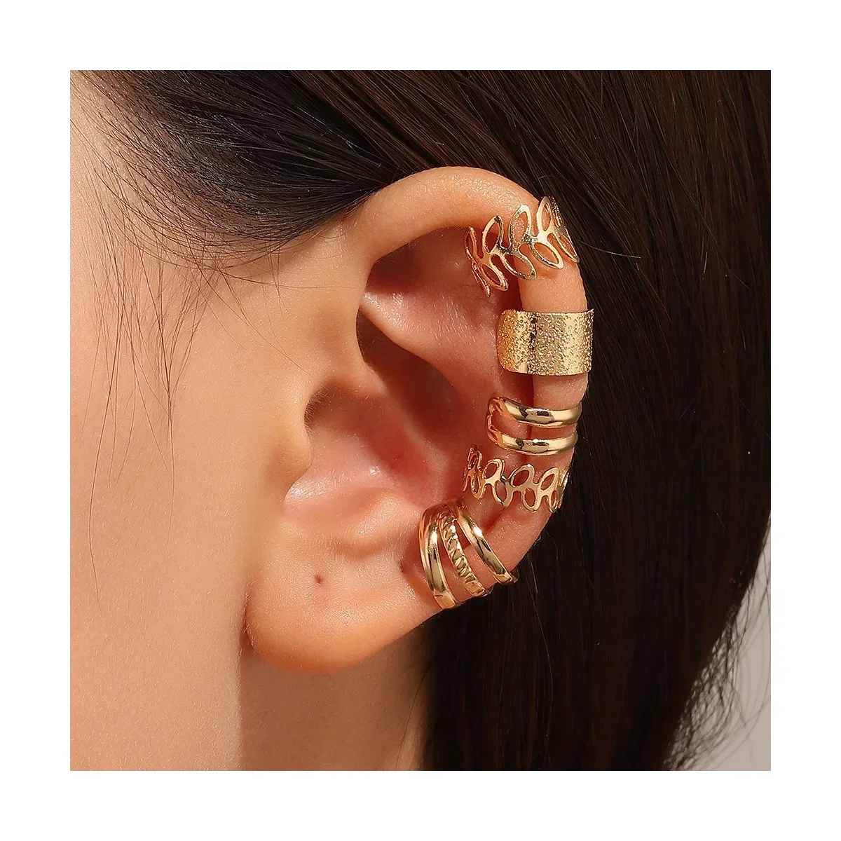 1PC Shiny Rhinestone Inlaid Leaf Stud Earrings Vintage Metal Plant Leaf Piercing Jewelry