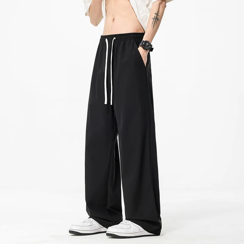 

Men's high-elasticity, thin, breathable ice silk pants, straight pants, loose wide-leg pants, quick-drying casual pants