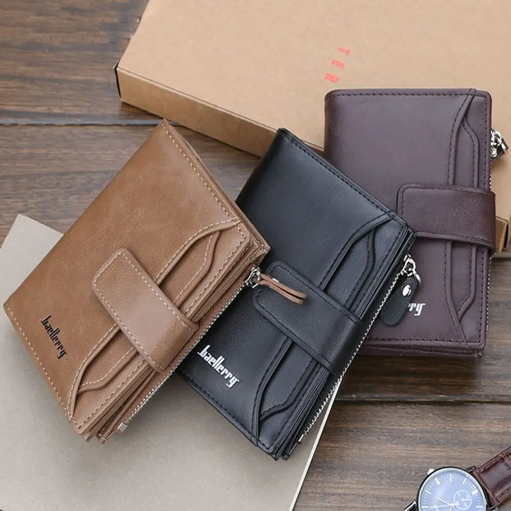 Multifunction Men's Short Wallet PU Leather Large Capacity Male Leather Purse Multi-position Ventilate Pocket Purse Outdoor