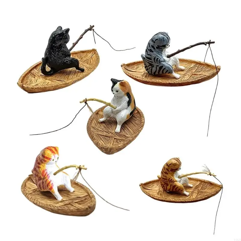 Fishing Figure with Rod Detail and Animal Form, Small Shelf Display Piece for Desk, Bookcase, and Home Office Styling Y5GB