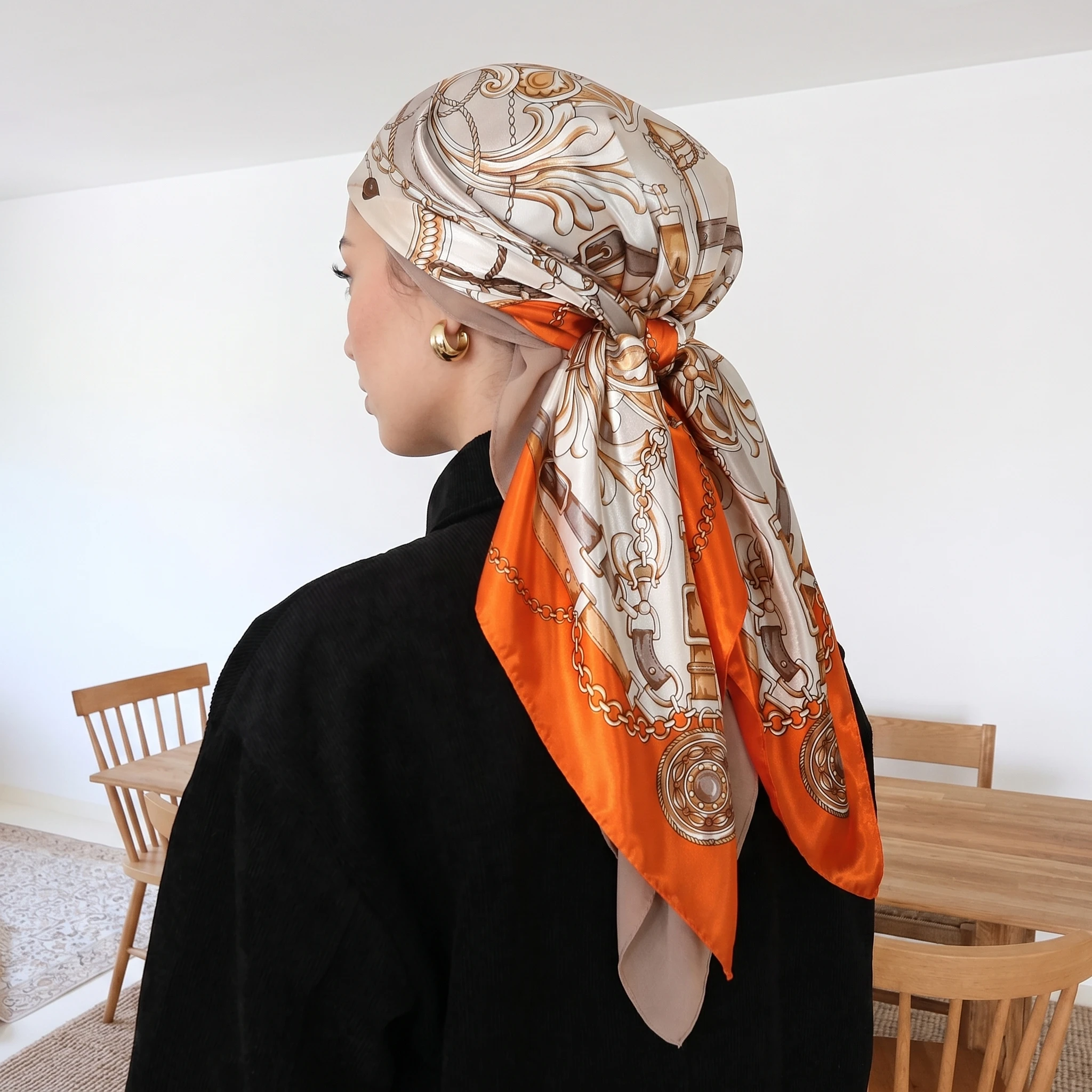 Fashion Muslim Chiffon Hijab Shawl Printed Satin Square Silk Scarf Designer Women Vintage chiffon Hijab Two Piece Set 180 * 70cm