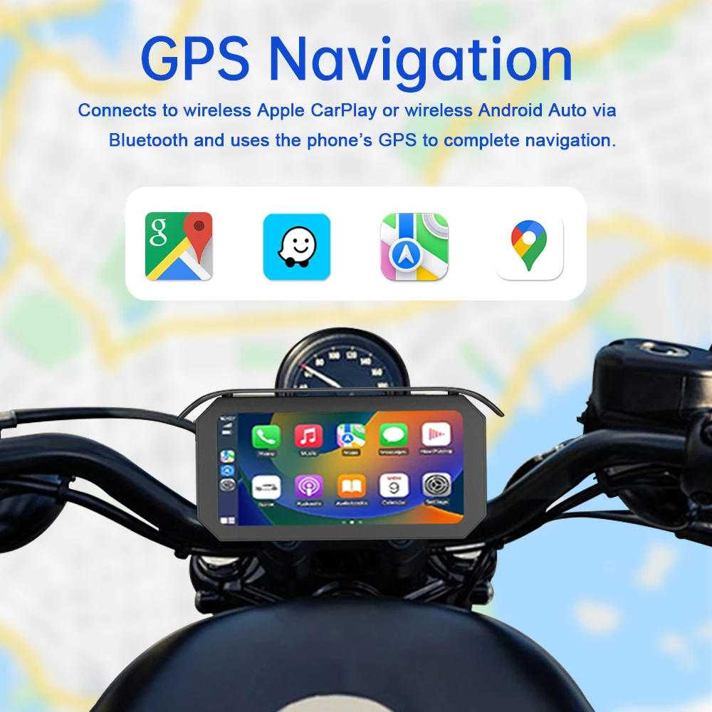 

6.25 Inch Motorcycle GPS Navigation Screen Wireless CarPlay Android Auto Motor DVR Monitor TPMS 1560x720 Display CS92B