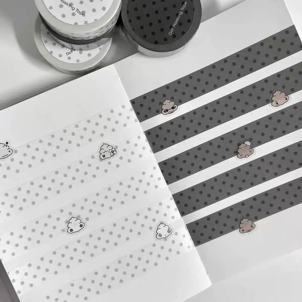 Koreanisches Ins-Style Niedliches Punkte-Stern-Zahnmuster Washi-Tape DIY-Schreibwaren für Scrapbook, Journal, Planer, Collage-Deko – Detail 7