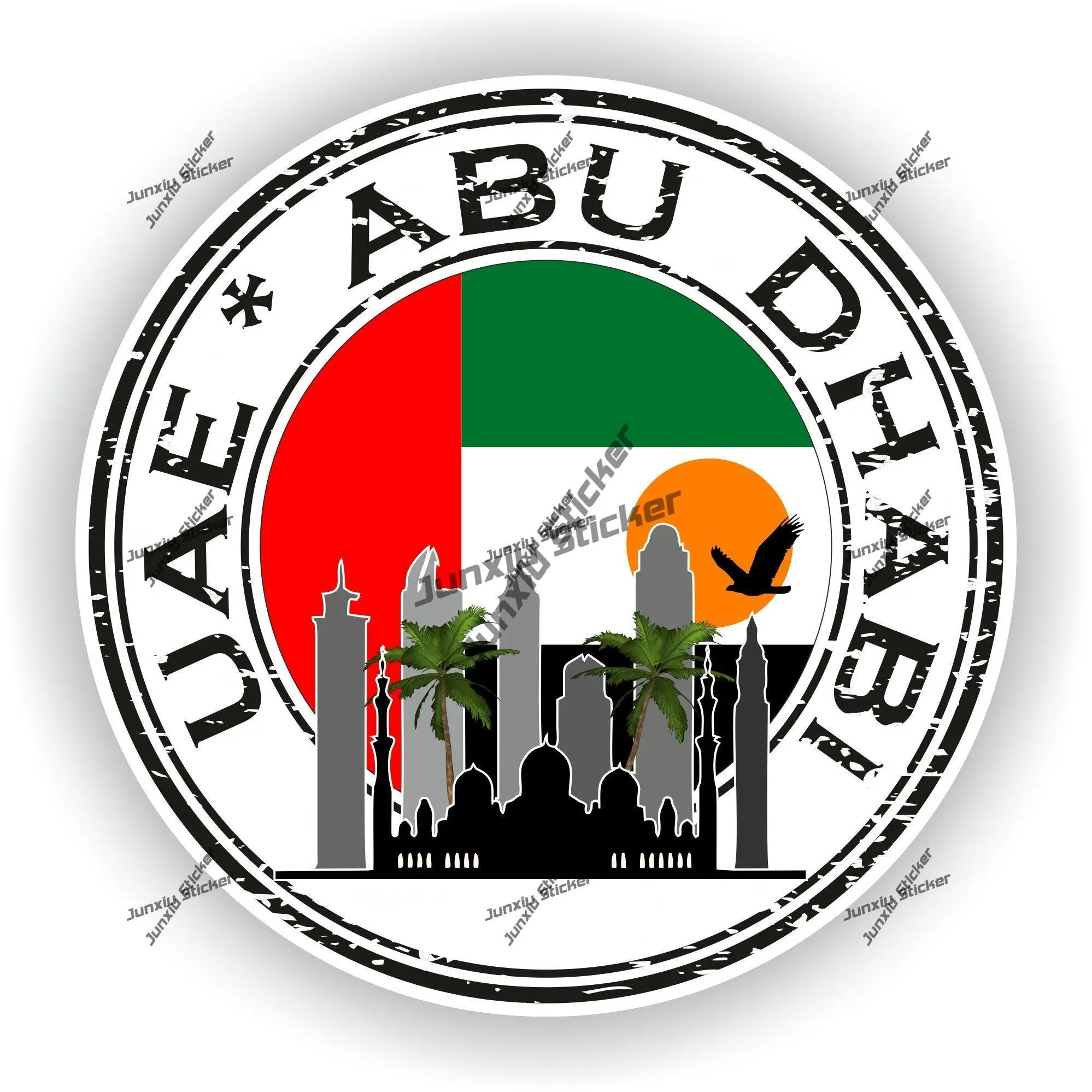 UAE Abu Dhabi Sticker Coat of Arms of UAE Abu Dhabi Flag Round Outline Seal Decal for Car Waterproof Emblem Glue Sticker