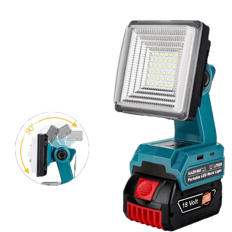 Portable Outdoor Light LED Cordless Work Light for Bosch 18V Li-ion Battery with USB Interface for Work Site and Emergency Use
