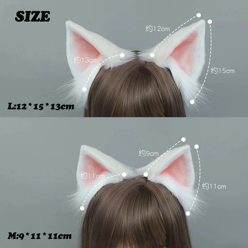 Anime Kawaii Fox Ears Hand Made Ear Lolita White Pink Headpiece Animal Ears Cosplay Head Band LOL Fox Headwear Girls Accessories