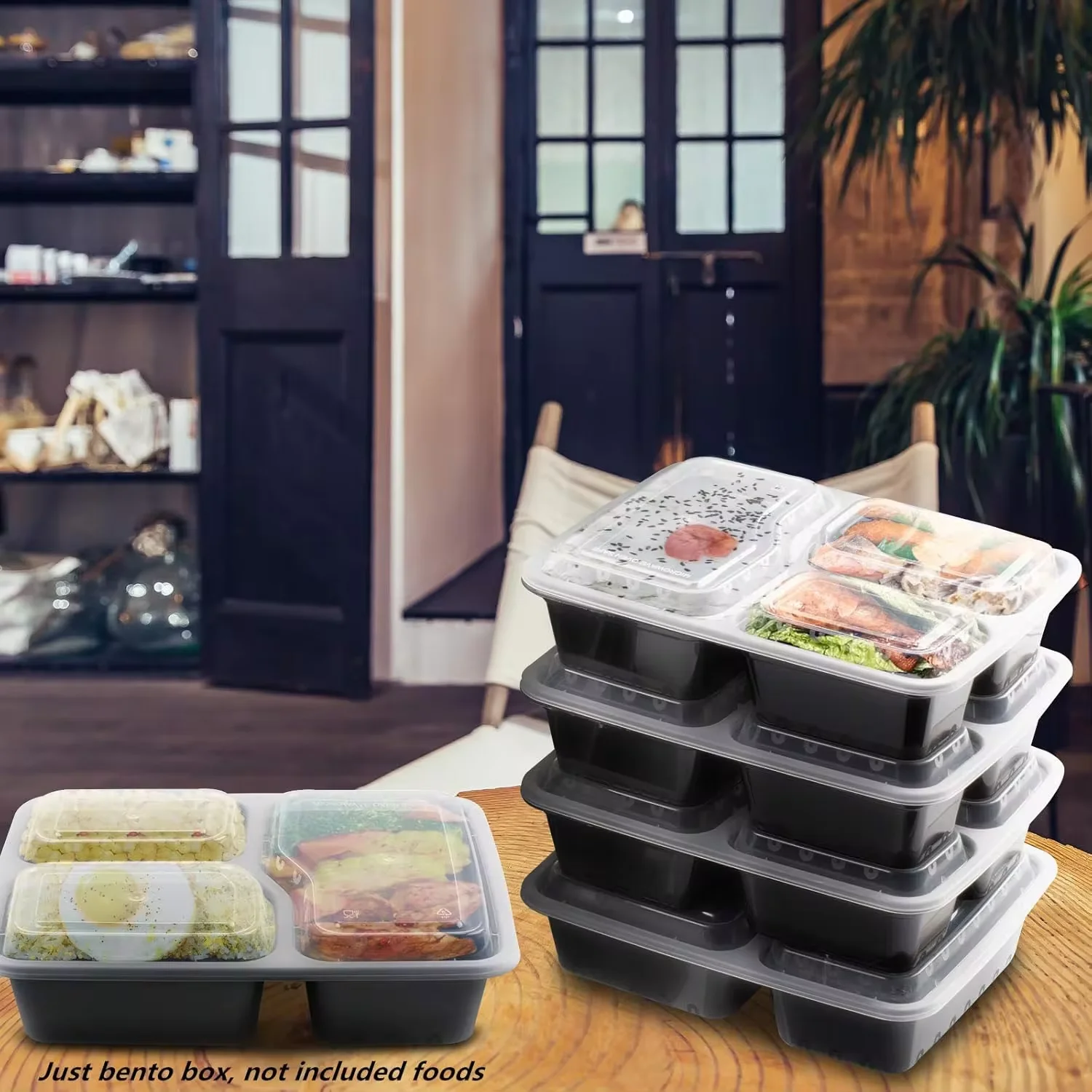 

10 Pcs Portable 850ml Fresh-Keeping Box,Plastic 3 Grids Covered Lunch Box,Disposable Takeaway Food Grade Insulated Lunch Box