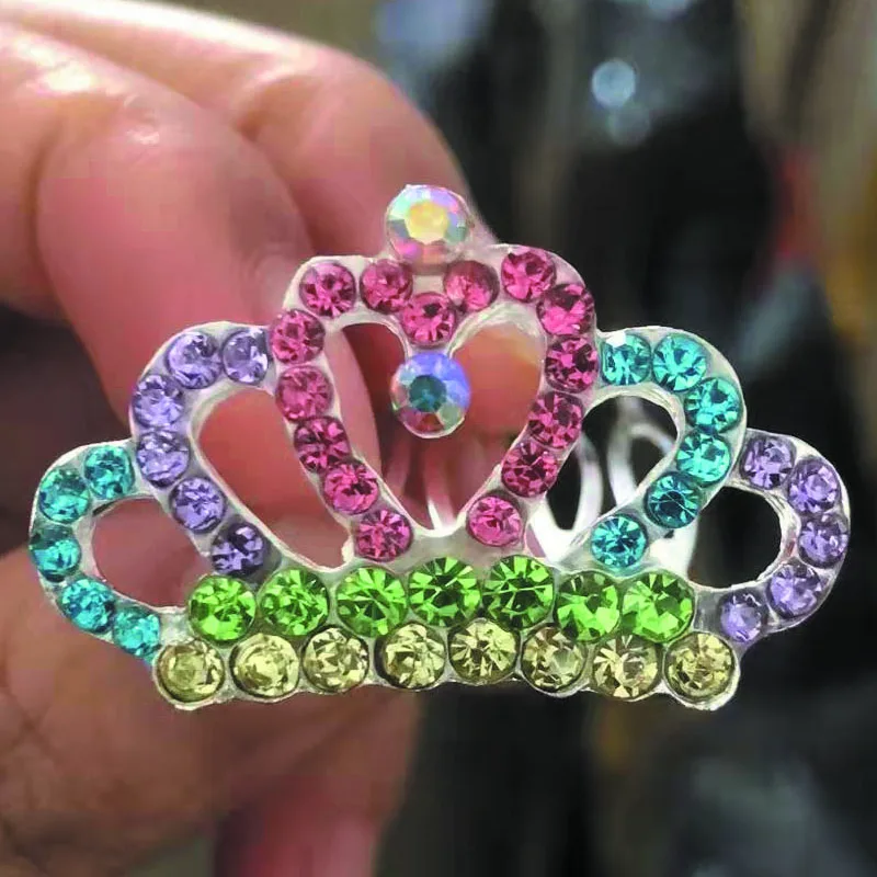 Colorful Rhinestone Metal Mini Crown Hair Combs For Girls Fashion Flower Girl Party Hairs Tiara Headwear Accessories