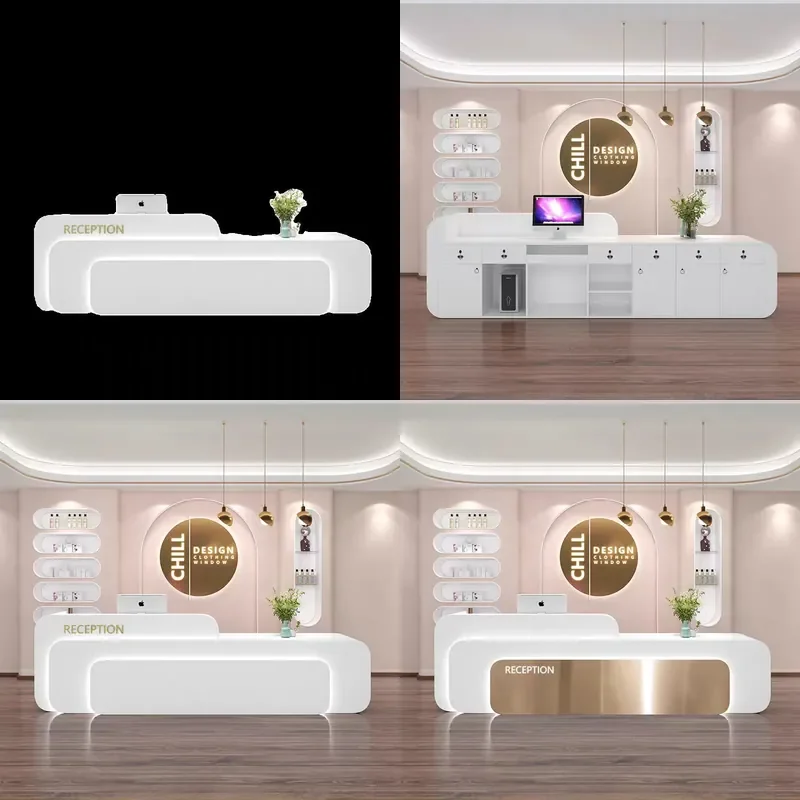 Modern Light Luxury Reception Desk Multifunctional Front Counter for Hotel Office Salon Bar Simple Design