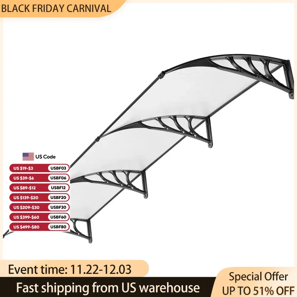 Tarp Polycarbonate Window Door Awning Canopy Brown with Black Bracket 40 Inch X 120Inch Shelter Cool Camping Gear Car Tent Tents