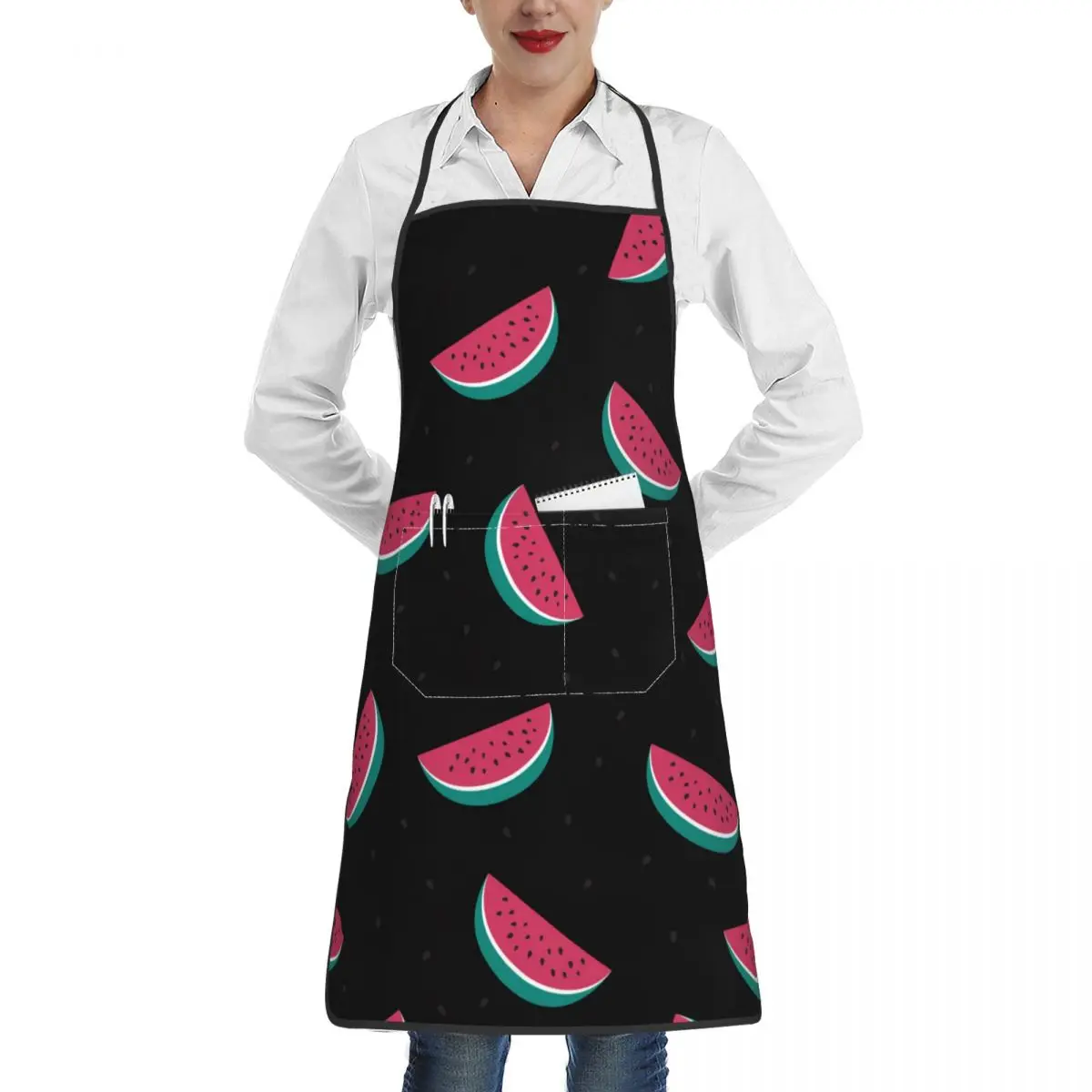 Cute Black Watermelon Pattern Apron for Men Women Adult Kitchen Chef Bib Tablier Cuisine Cooking Baking Painting