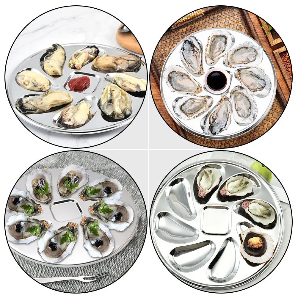 

1pc Oysters Serving Plate Stainless Steel Non Stick Food Tray For Restaurant Kitchen Home Seafood Platter Snack Dessert Plate
