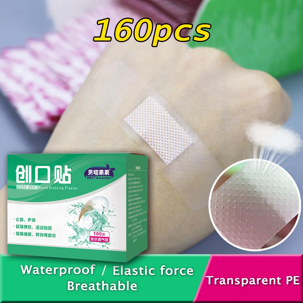 

160pcs First Aid Hemostasis Band Disposable Bandages Waterproof Comfortable Square Type Band Aid Adhesive Bandages