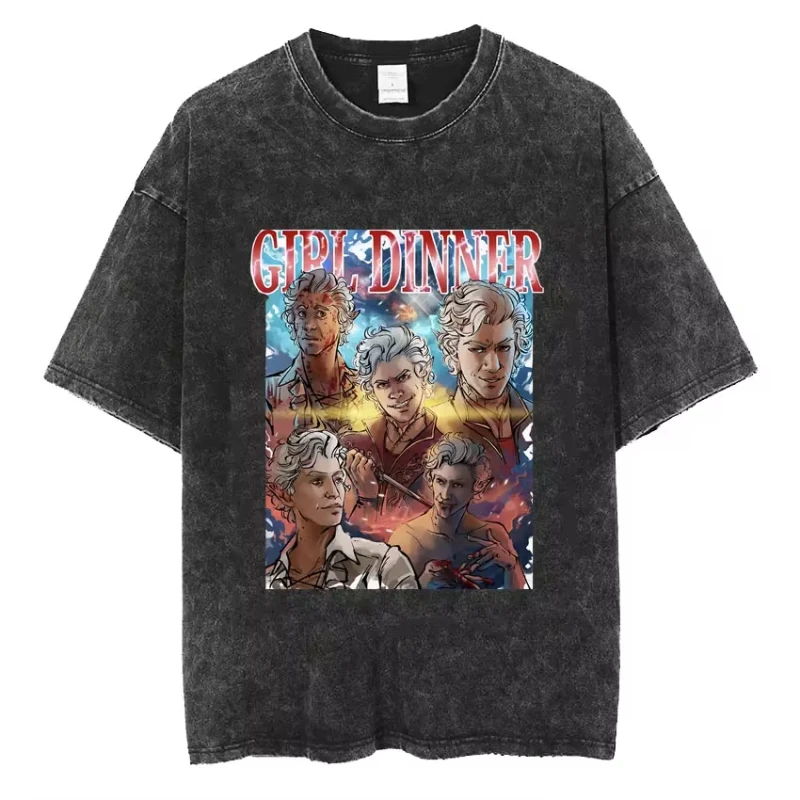 

Astarion Girl Dinner Graphic T Shirt Baldurs Gate 3 Fan Gamer Washed T Shirts Women Men's Vintage Gothic Cool T-shirt Streetwear