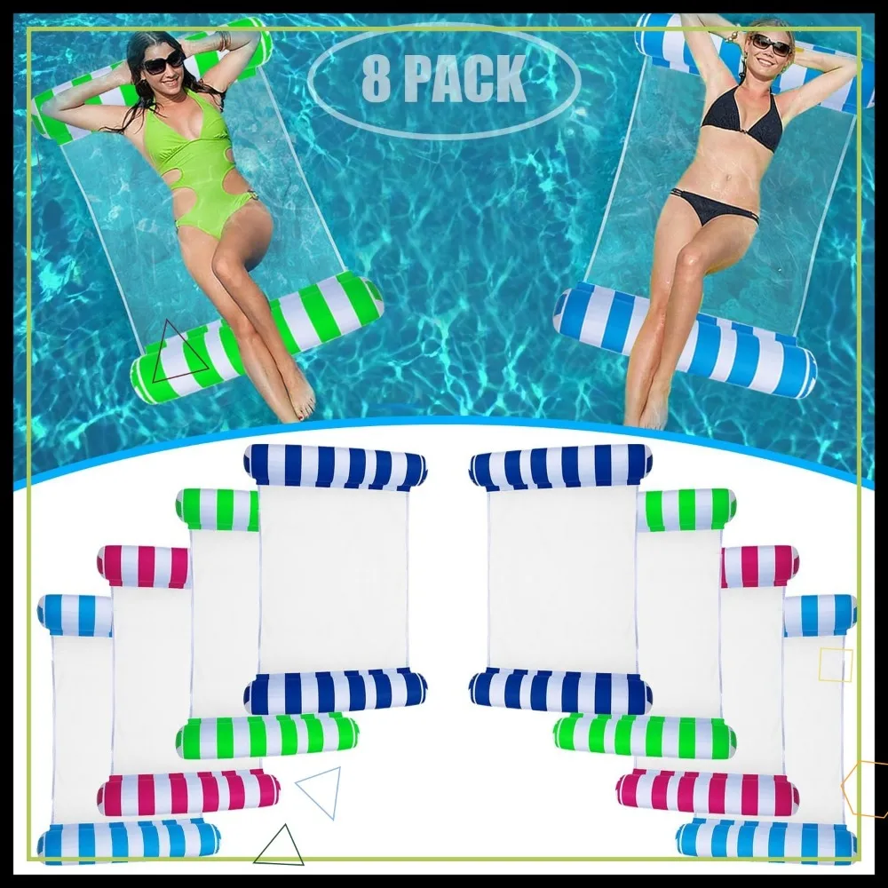 8-Pack عوامات حمام السباحة للبالغين: أرجوحة قابلة للنفخ 4 في 1 متعددة الاستخدام، سرج، كرسي صالة للسباحة والاسترخاء #1