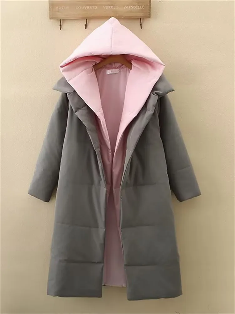 Plus Size Women's Clothing Winter Warm Jacket Mid-Length Hooded Cotton Thickened Warm Coat For Obese Ladies Under 260 Pounds