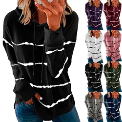 Women's Pullover Fashion Casual Stripe Print Hooded Long Sleeve Loose T Shirt Tops