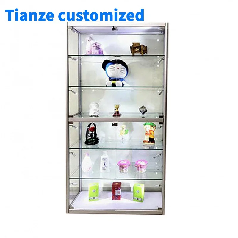 (Customized) aluminium frame cheap cheap glass display showcase cabinet LED light tempered glass display product displa