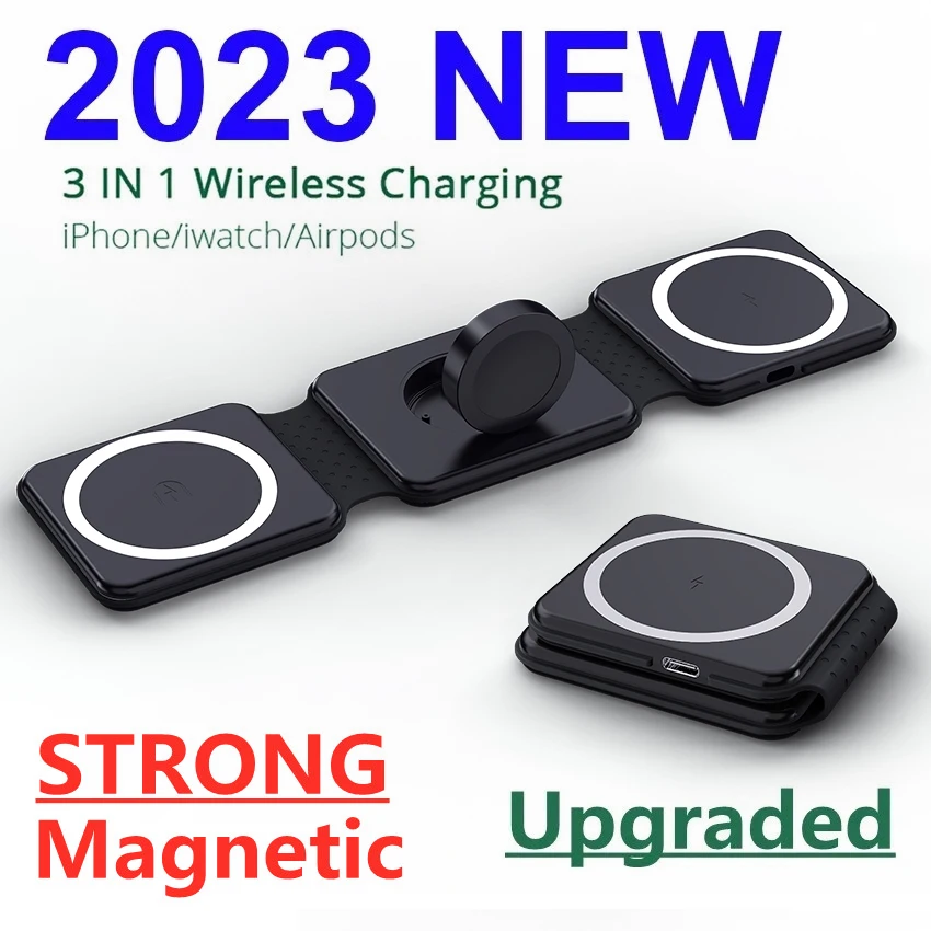 30W 3 in 1 Magnetic Wireless Charger Pad Macsafe Foldable for iPhone 14 13 12 Pro Max Apple Watch 8 7 AirPods Fast Charging Dock