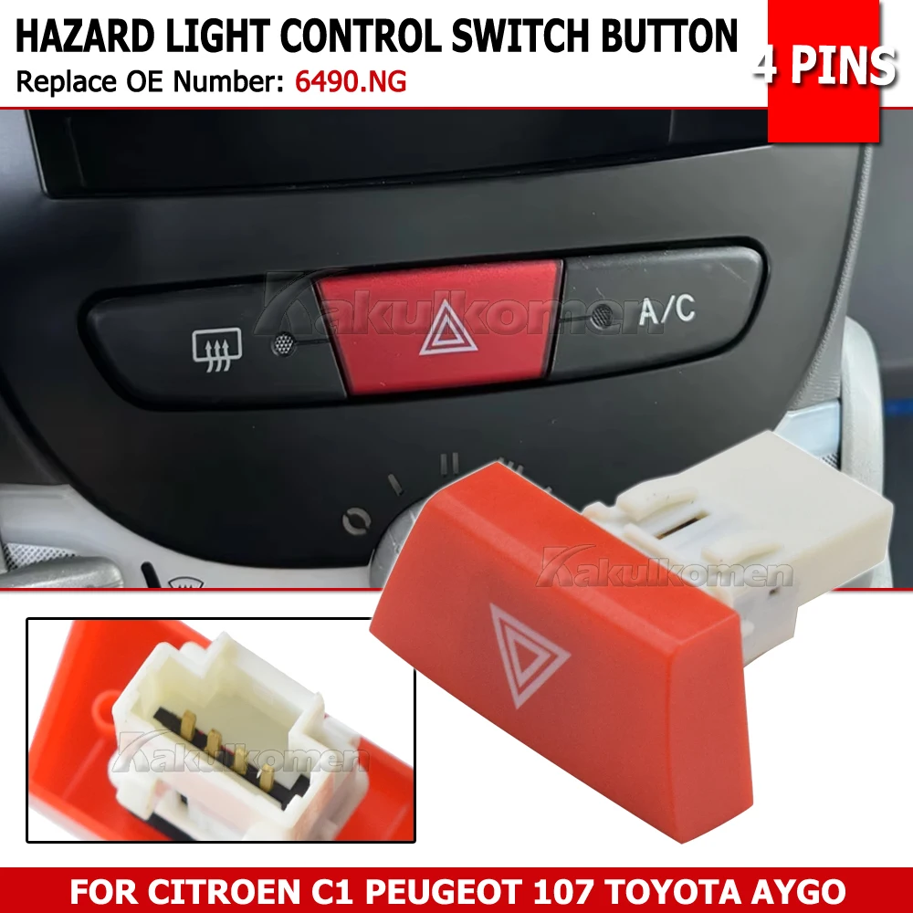 New 6490.NG 6490NG For Toyota Aygo Mk1 Peugeot 107 Citroen C1 6490 NG Car Emergency Hazard Warning Indicator Light Button Switch
