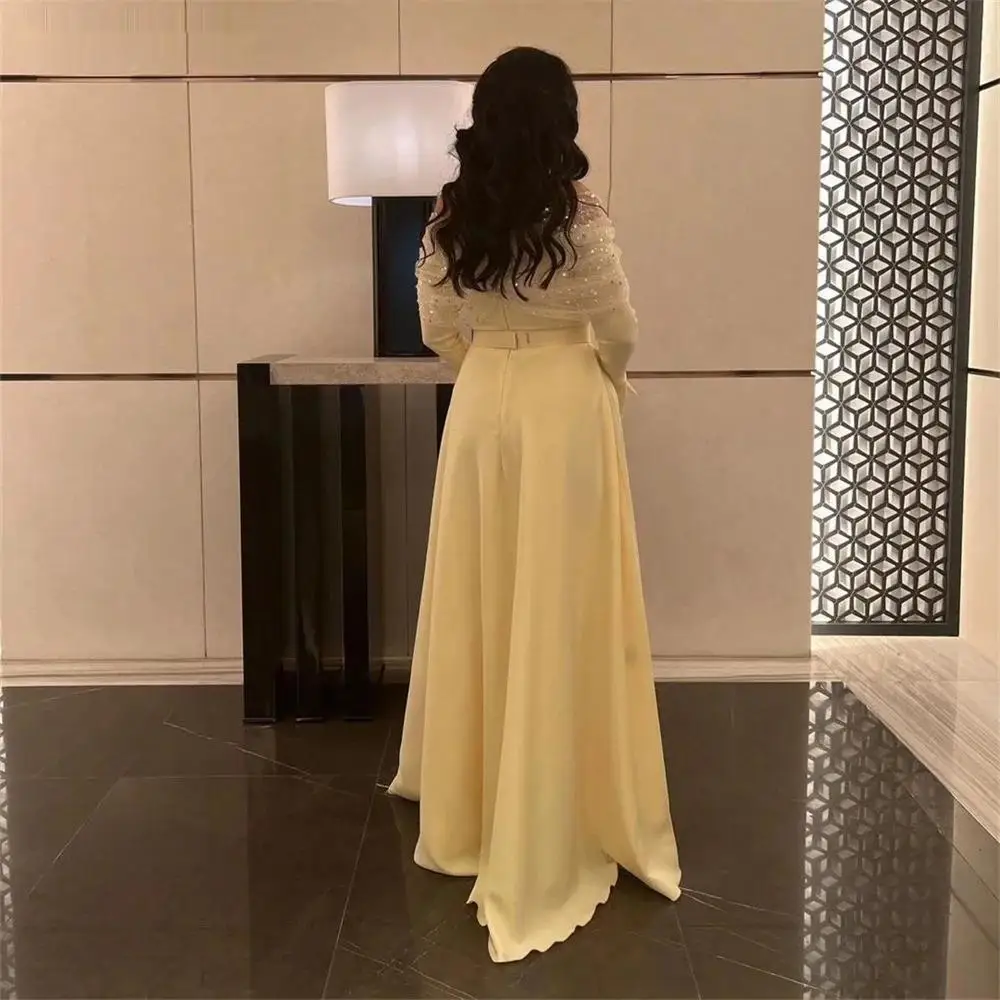 Elegant Strapless Spaghetti Strap Sequined A Line Full Sleeve Evening Dress Floor Length Sweep Train Prom Gown New 2024