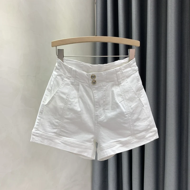 

White Denim Shorts High Waist Buttons Wide Leg Loose Solid Women Short Jeans 2023 New Fashion Hot Pants