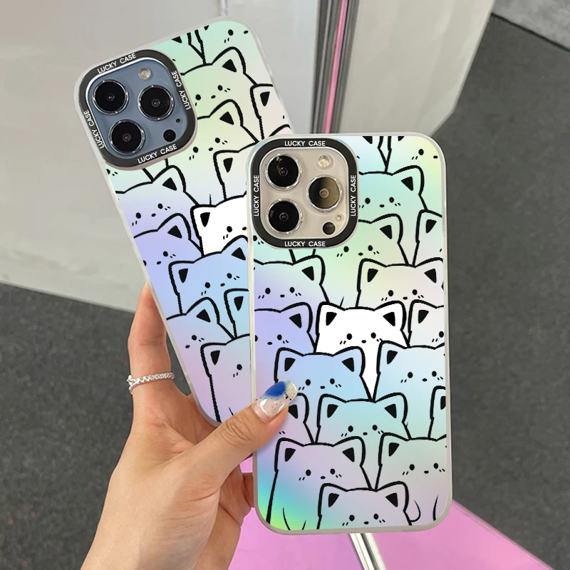 Cute kitten phone case  Shockproof Gradual Discoloration Phone Case  For iPhone15 14 13 11 12 Pro Max 7 8 plus  back Cover