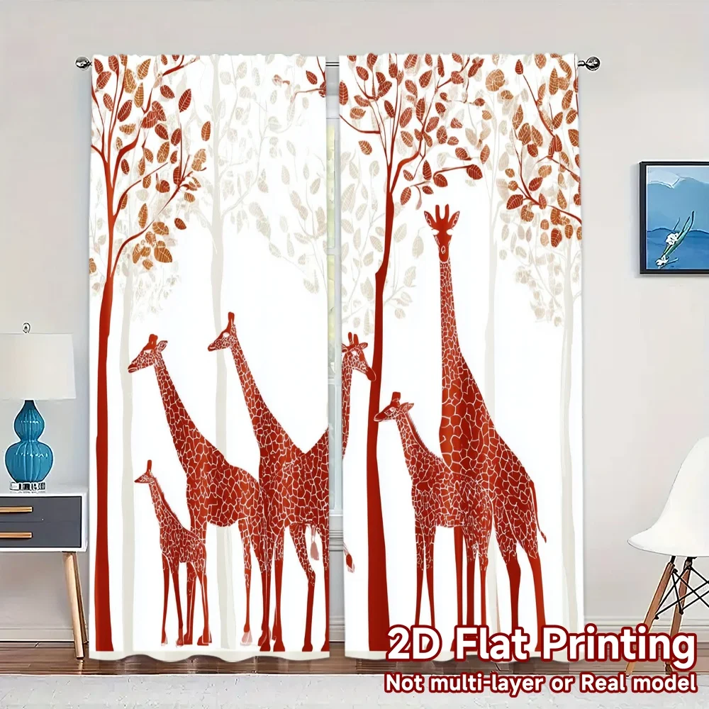 2pcs, 2D FLAT PRINTING Curtains (Without Rod) Giraffe Parade Modern Contemporary Curtains Prints Light Filtering Curtains
