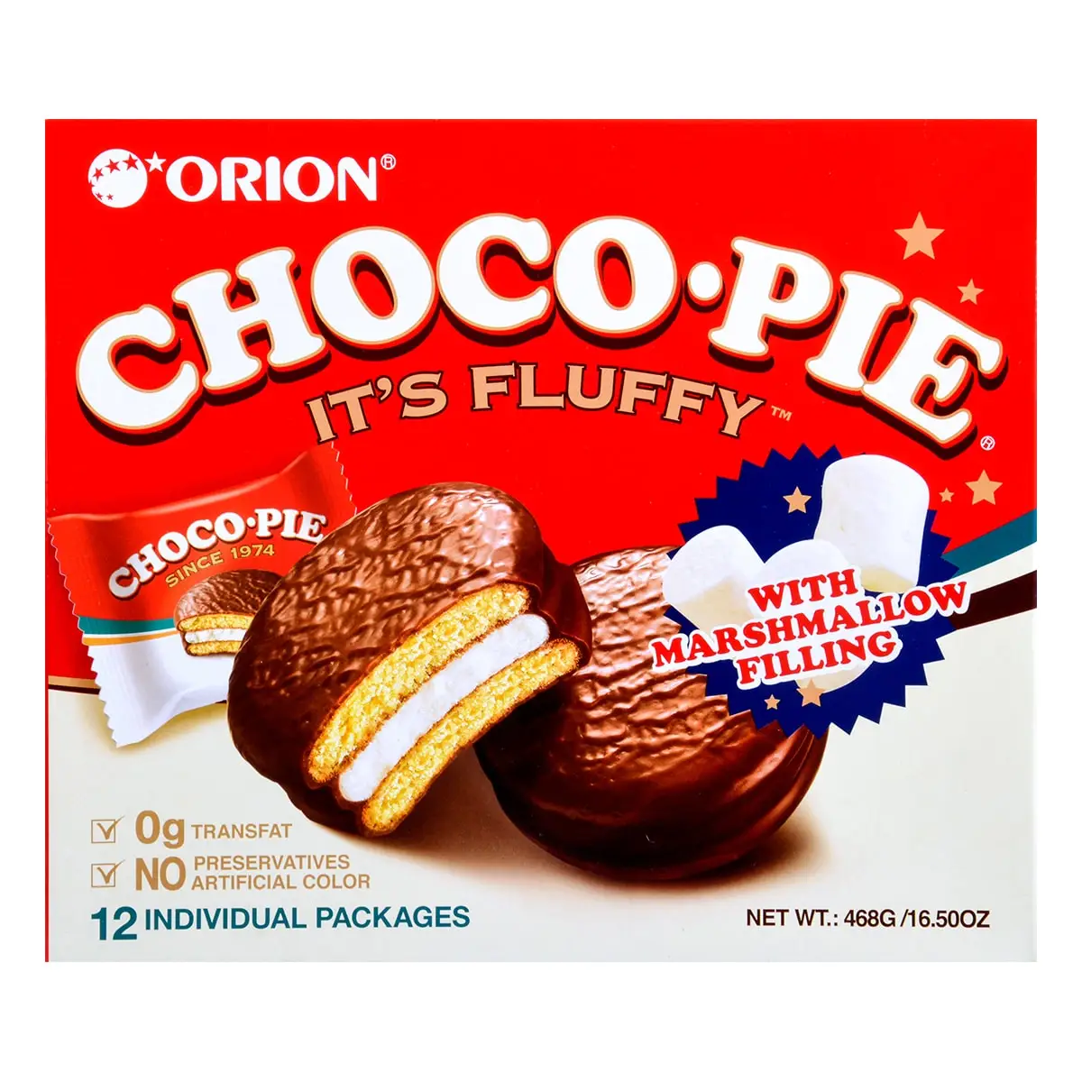 Orion Choco Pie com enchimento de Marshmallow fofo, sobremesa coreana, 16,5 oz x 9 Pacotes, 12 pcs