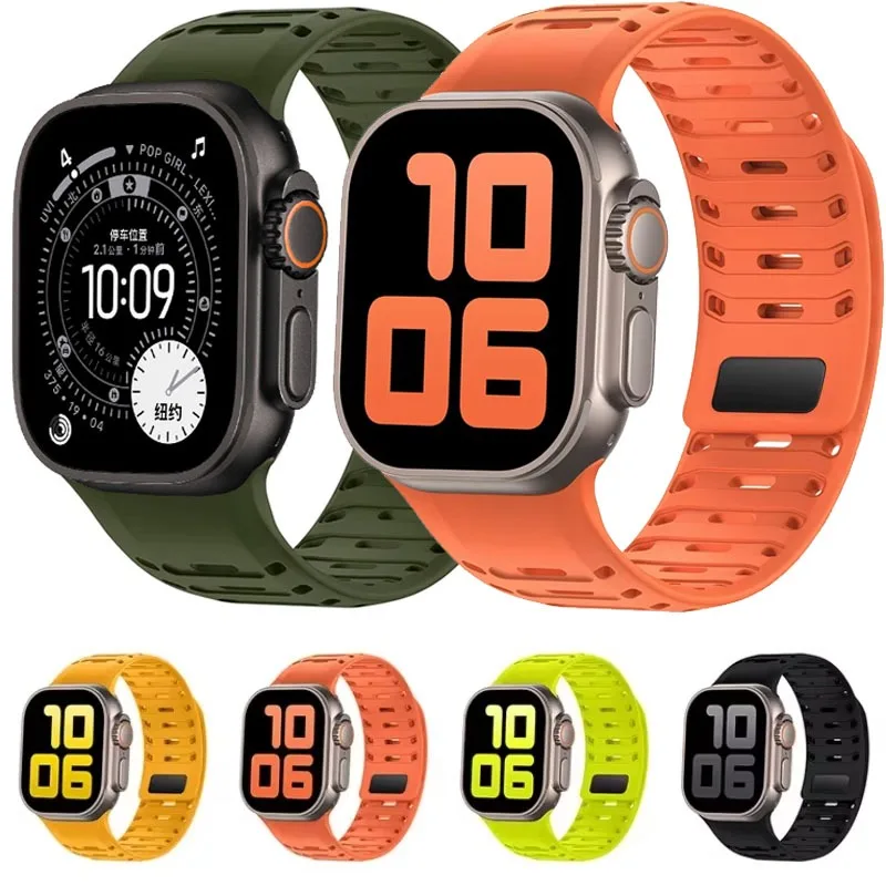 حزام سيليكون مغناطيسي لساعة أبل Ultra3 49 مللي متر/سلسلة 11 10 46 مللي متر حزام مريح لساعة iWatch 9 8 7 6 5/SE 3 45 مللي متر 44 مللي متر