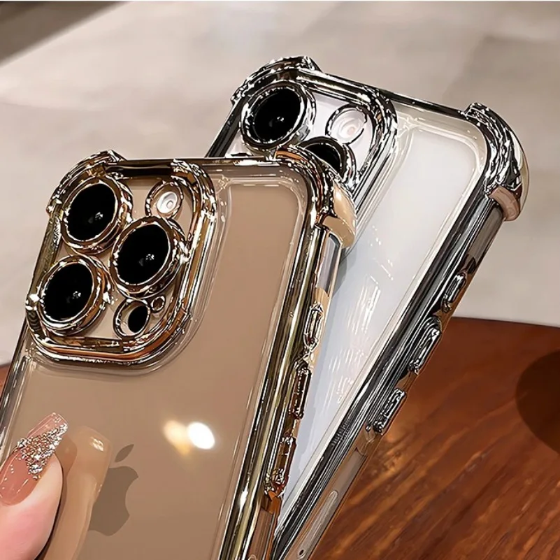 For iPhone 16 Pro Soft Case Luxury Plating Clear Airbag Camera Protector Cover for iPhone 11 12 13 14 15 Pro Max 16 Plus X Xs Xr