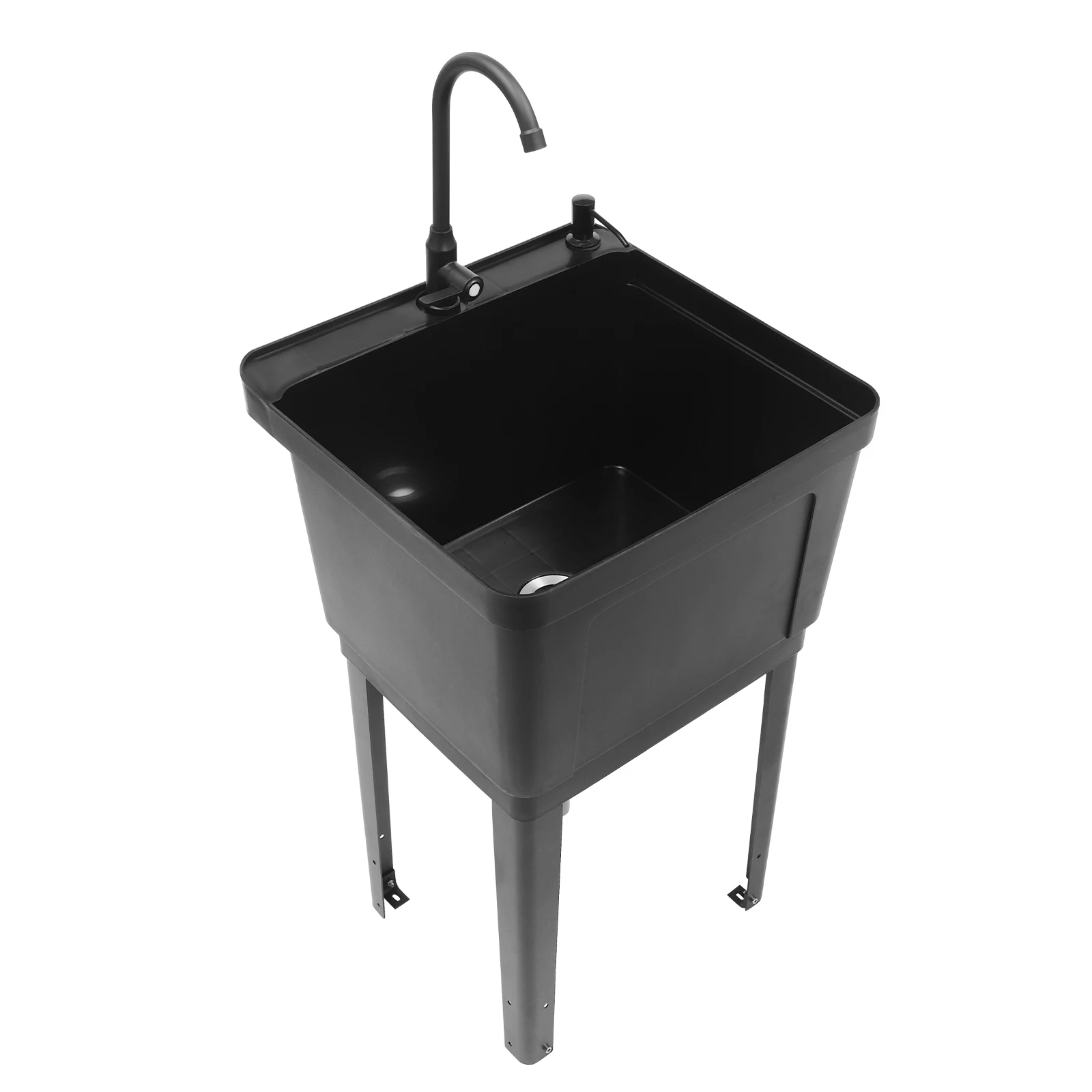 Black Space Saver Utility Sink, Freestanding Space Saving Laundry Tub, Rotatable Faucet, Soap Dispenser for Cleaning Clothes