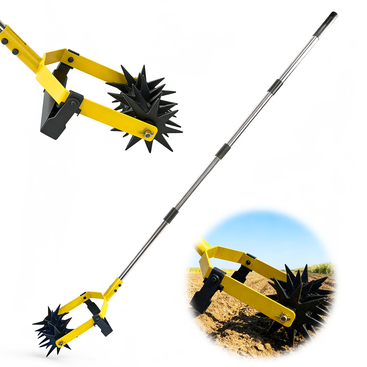 New Manual Rotary Adjustable Garden Hand Push Lawn Cultivator Fast Delivery