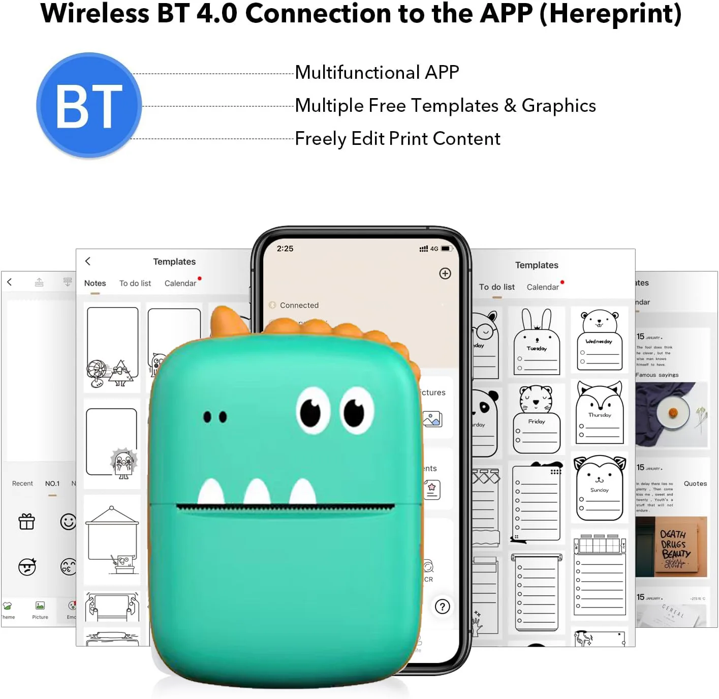 Mini stampante termica per cartoni animati Stampante portatile Bluetooth senza fili Stampa HD Errori di etichette Memorandum Nota Stampante termica Giocattolo regalo