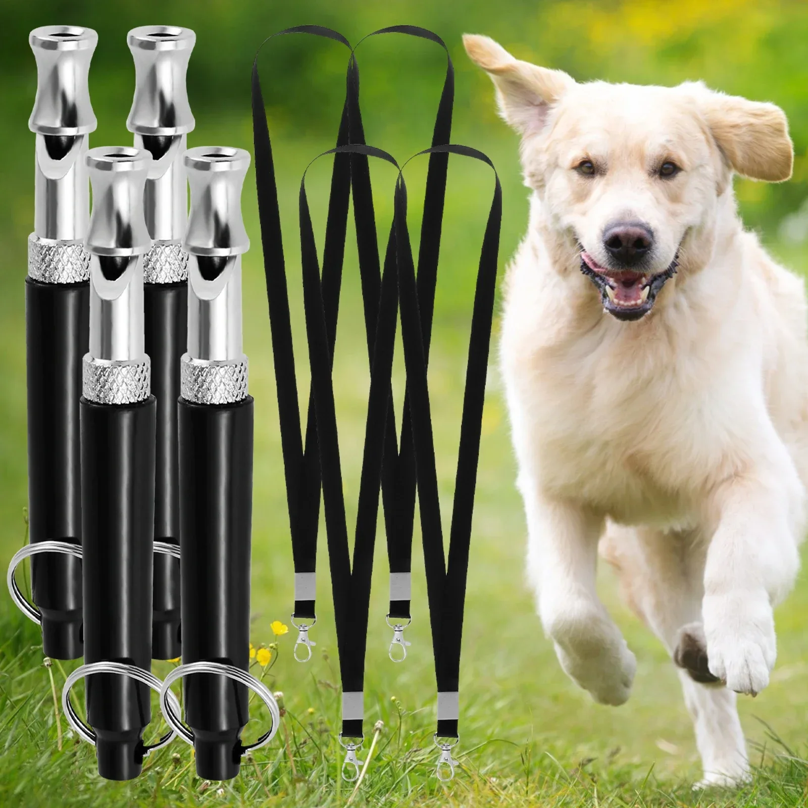 

4Pcs Dog Whistle Adjustable Training Ultrasonic Puppy Whistle with Lanyard To Stop Barking Bark Deterrent Whistle Control Dog