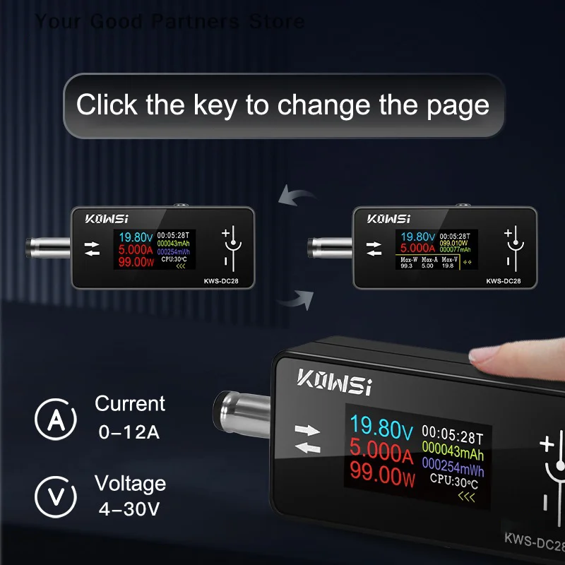 KWS-DC28 Amperometro di tensione Misuratore di potenza Tester di tensione CC Misuratore di potenza CC Amp Voltmetro Amperometro Rilevatore Tester digitale