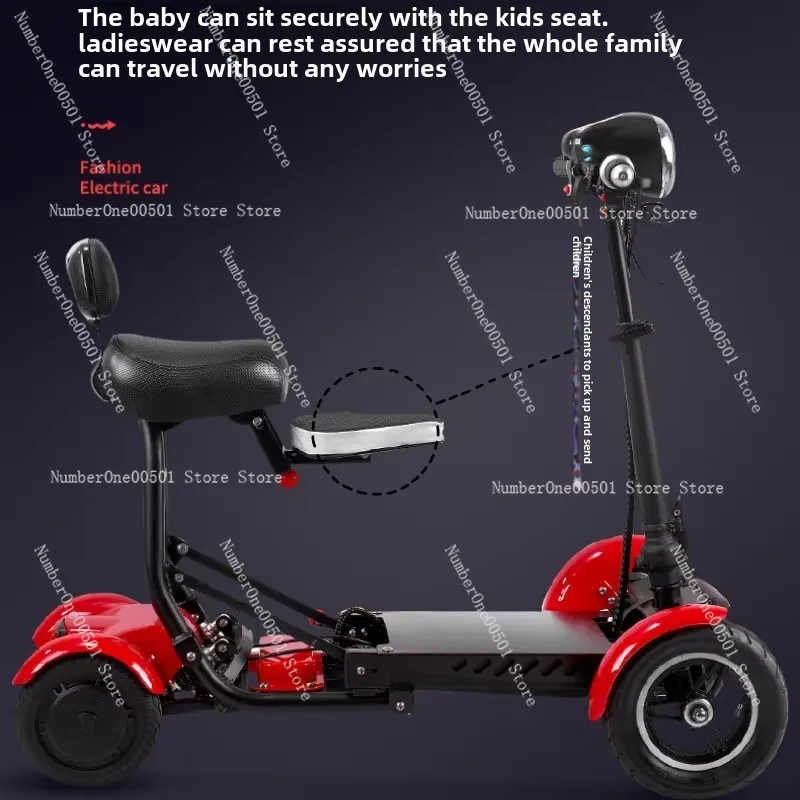 Four Wheel Electric Folding Scooter Leisure Bus For Grocery Shopping 36V Dual Drive Electric Car For Elderly Commuting at Home