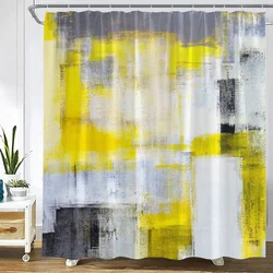 Creative Grunge Style Shower Curtains Yellow Grey White Abstract Painting Art Geometric Bath Curtain Fabric Bathroom Decor Sets