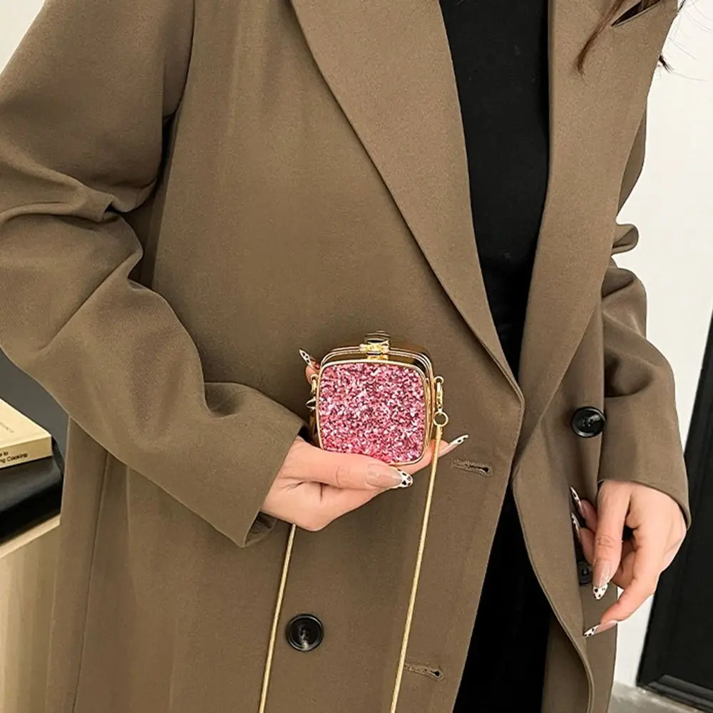 

Fashion Luxury Metal Chain Lipstick Wallet Mirror Elegant Mini Clutch Bag Lightweight Glitter Small Chain Crossbody Bag Party