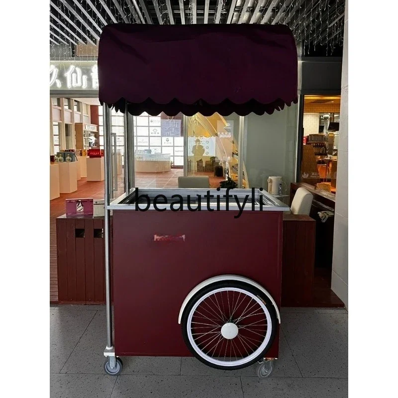 

Mobile Ice Cream Fast Food Stall Cart Iron Art Stall Big Promotion Small Push Cart Creative Street Outdoor Cart