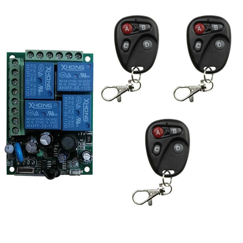 AC110V 220V 10Amp 4CH Relay RF Wireless Remote Control Switch System 433 MHz Transmitter And Receiver For Gate Garage Opener