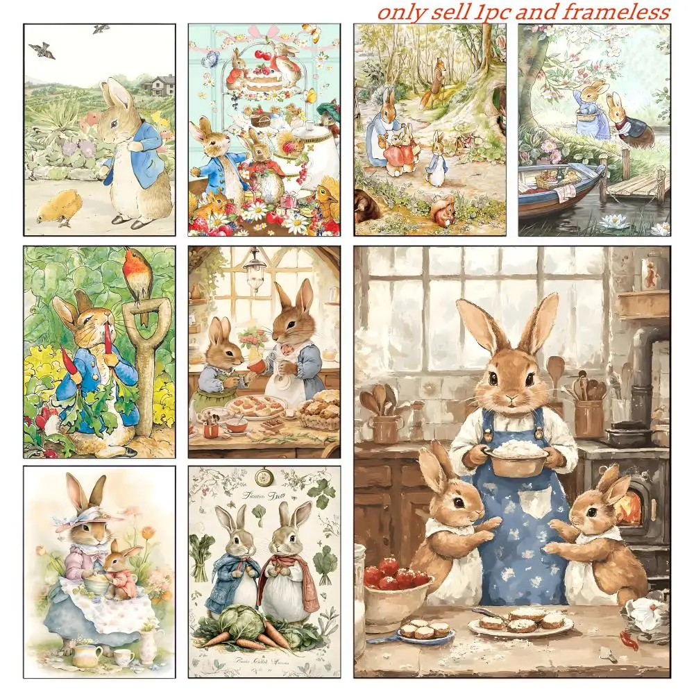 Peter R-Rabbit CUTE Poster, selbstklebende Vintage-Poster für Zimmer, Zuhause, Bar, Café, Dekor, Kawaii-Raumdekoration