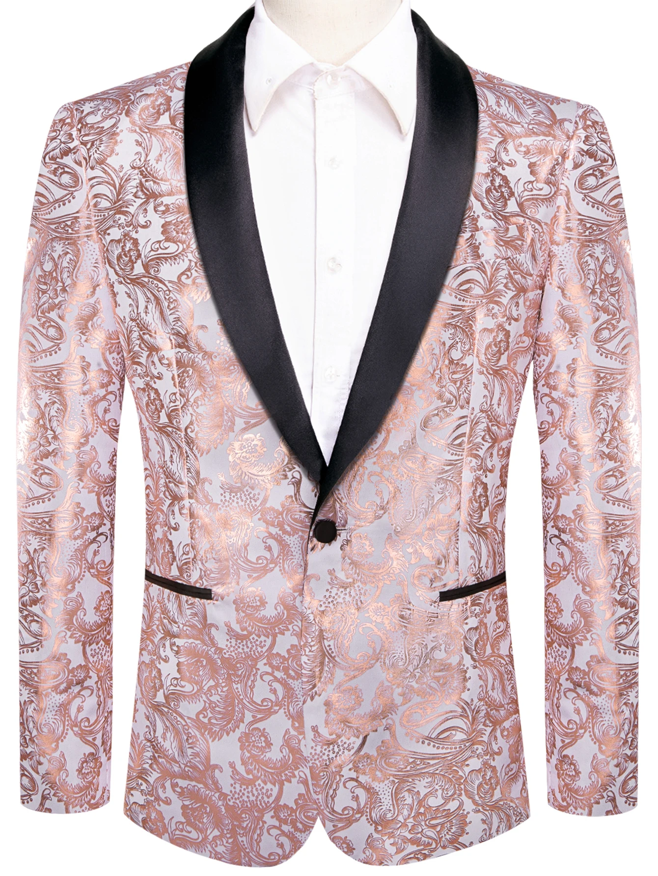 

Мужской пиджак-смокинг из жаккарда с цветочным узором цвета розового золота, с шалевым воротником, на одной пуговице, для вечеринок, свадеб, выпускных вечеров, ночных клубов