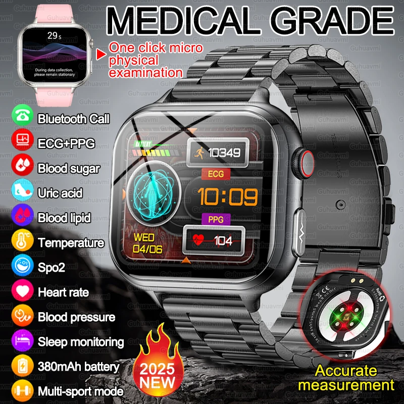 2025-new-blood-glucose-lipid-uric-acid-smartwatch-men-ecg-heart-rate-blood-pressure-bluetooth-call-smart-watch-women