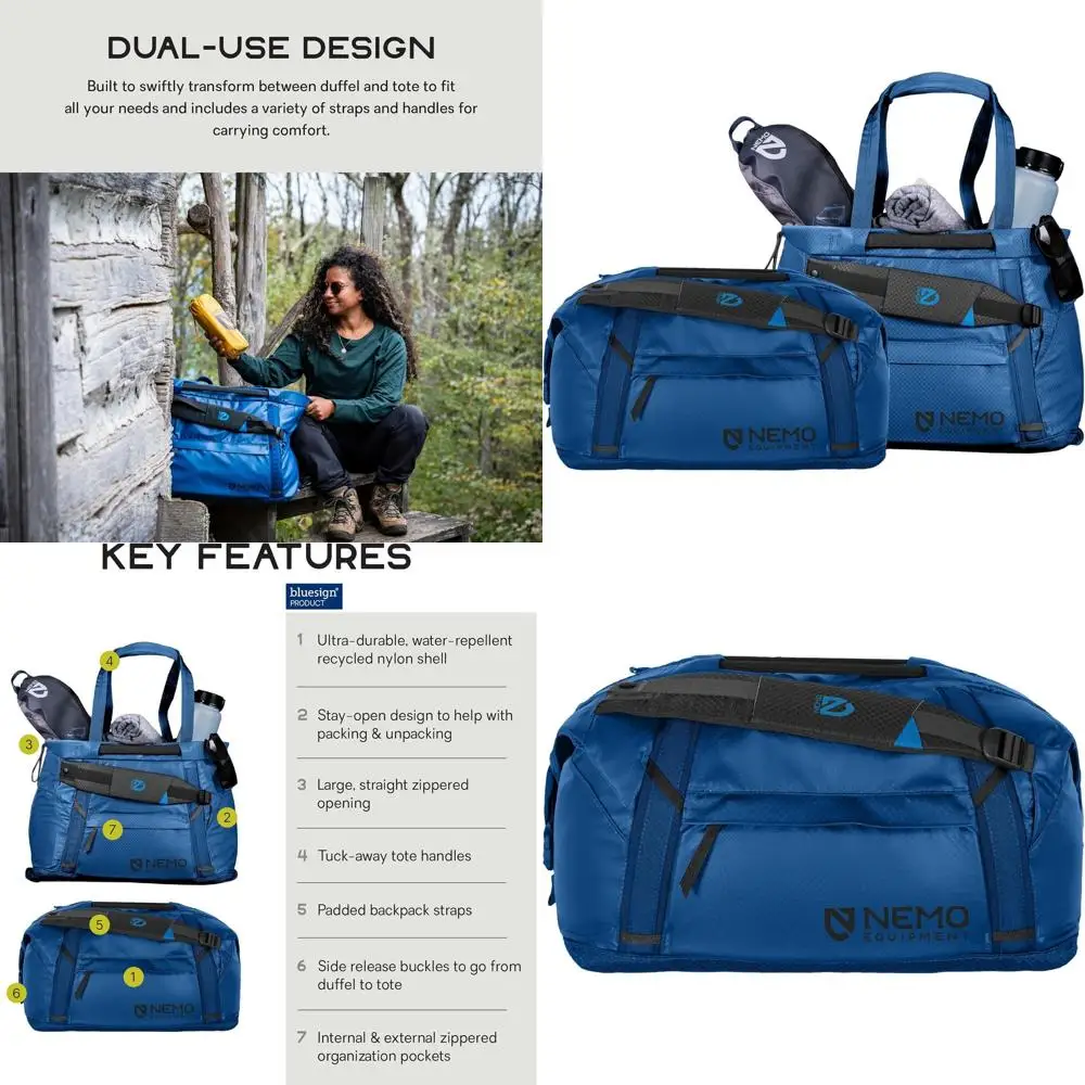 

Convertible Dual-Use Water-Resistant 30L Gear Bag with Backpack Straps - Lake